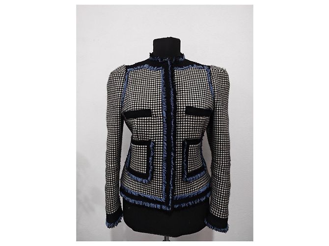 Balenciaga Houndstooth Wool Jacket with Blue Trim - view 2