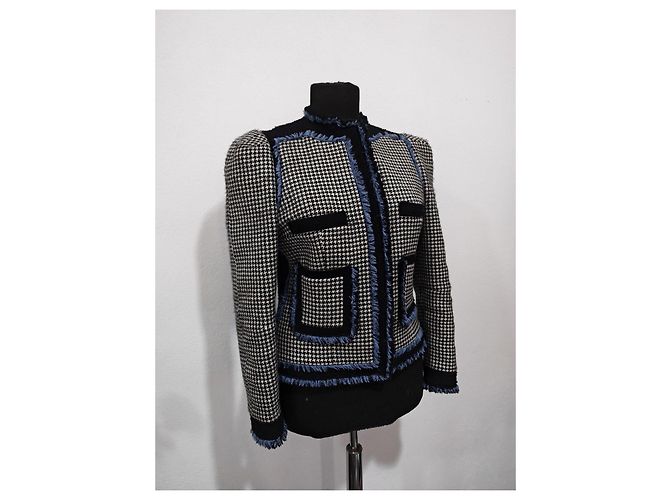 Balenciaga Houndstooth Wool Jacket with Blue Trim - view 4
