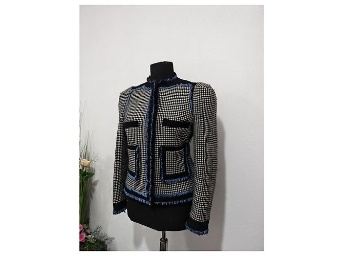 Balenciaga Houndstooth Wool Jacket with Blue Trim - view 5