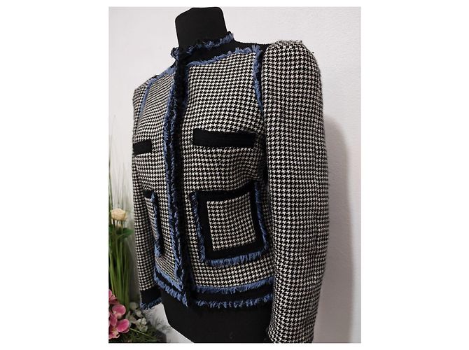 Balenciaga Houndstooth Wool Jacket with Blue Trim - view 6