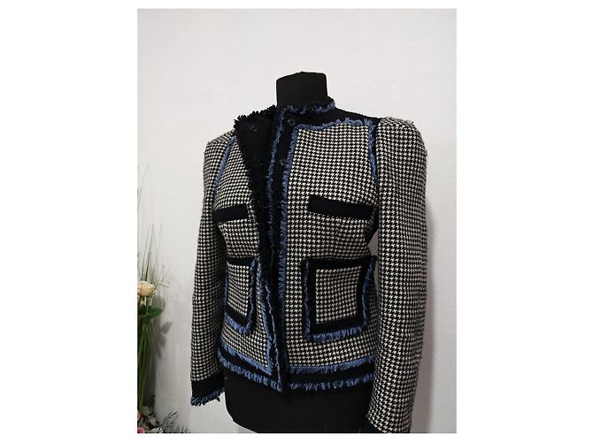 Balenciaga Houndstooth Wool Jacket with Blue Trim - view 8