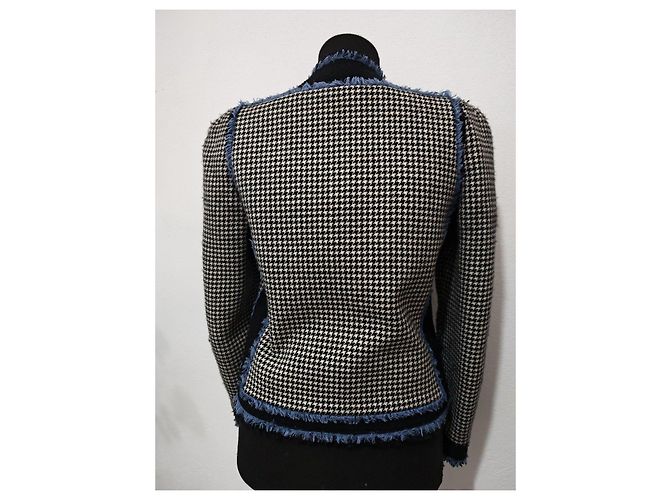 Balenciaga Houndstooth Wool Jacket with Blue Trim - view 9