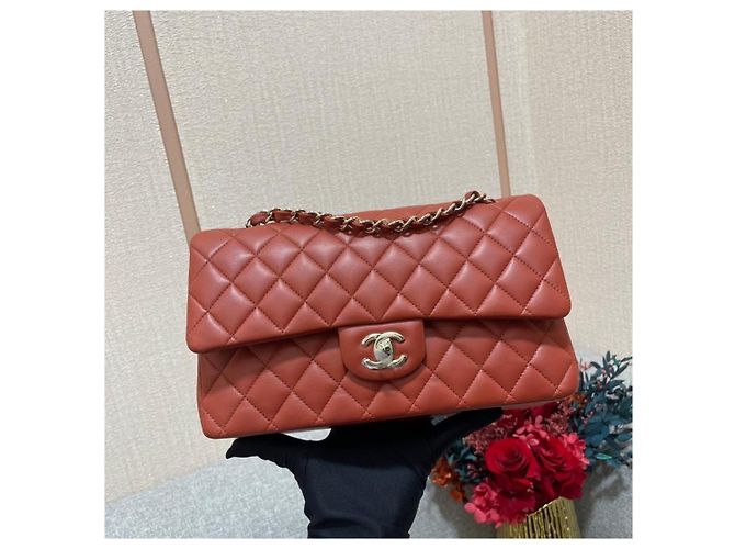 Borsa Chanel Chip in pelle di pecora rosso bruno - vista 3