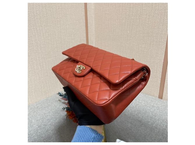 Borsa Chanel Chip in pelle di pecora rosso bruno - vista 7