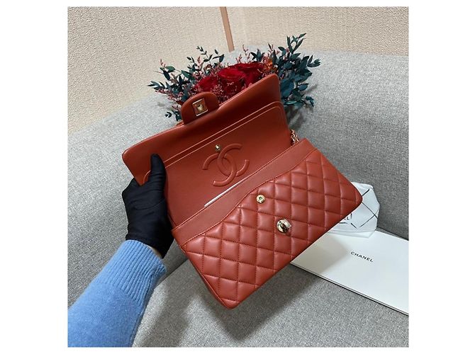 Borsa Chanel Chip in pelle di pecora rosso bruno - vista 9