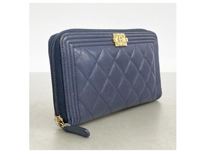 Chanel Boy Langer Geldbeutel aus Marine-Lammleder Marineblau - Ansicht 2