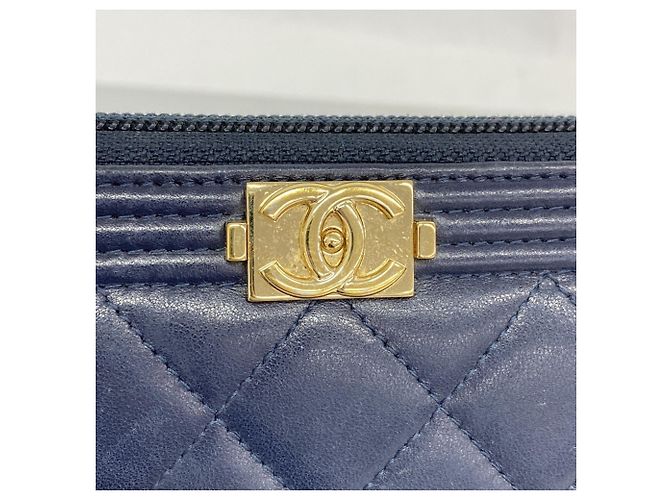 Chanel Boy Langer Geldbeutel aus Marine-Lammleder Marineblau - Ansicht 8