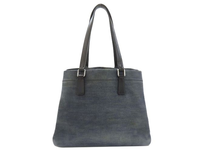 Borsa tote in denim blu Prada - vista 2
