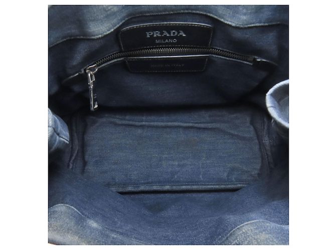 Borsa tote in denim blu Prada - vista 5