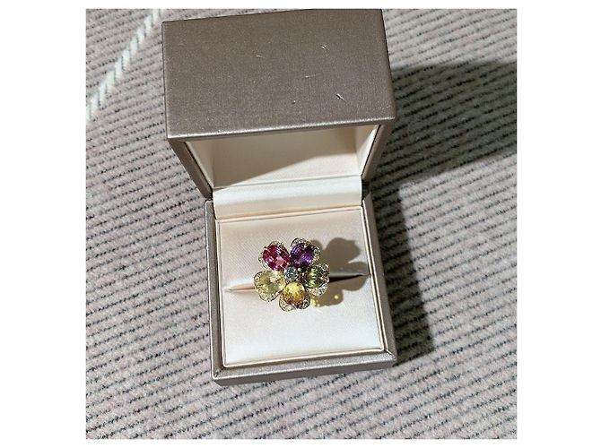Anello Bulgari Sapphier Flower in diamanti e pietre preziose oro giallo D'oro - vista 4