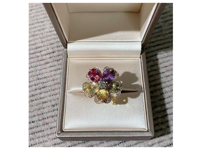 Anello Bulgari Sapphier Flower in diamanti e pietre preziose oro giallo D'oro - vista 5
