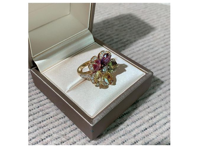 Anello Bulgari Sapphier Flower in diamanti e pietre preziose oro giallo D'oro - vista 6