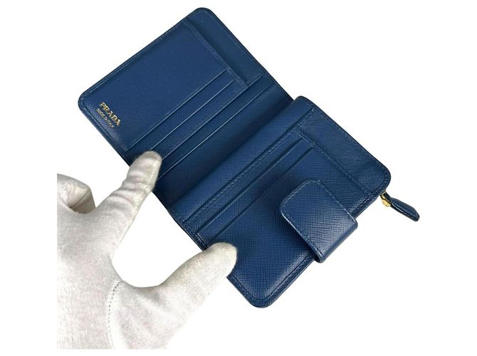 Prada Saffiano Leder Bi-Fold Geldbörse Blau - Ansicht 11