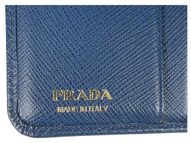 Prada Saffiano Leder Bi-Fold Geldbörse Blau - Ansicht 13