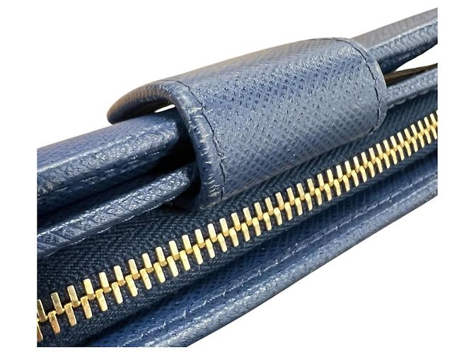 Prada Saffiano Leder Bi-Fold Geldbörse Blau - Ansicht 14