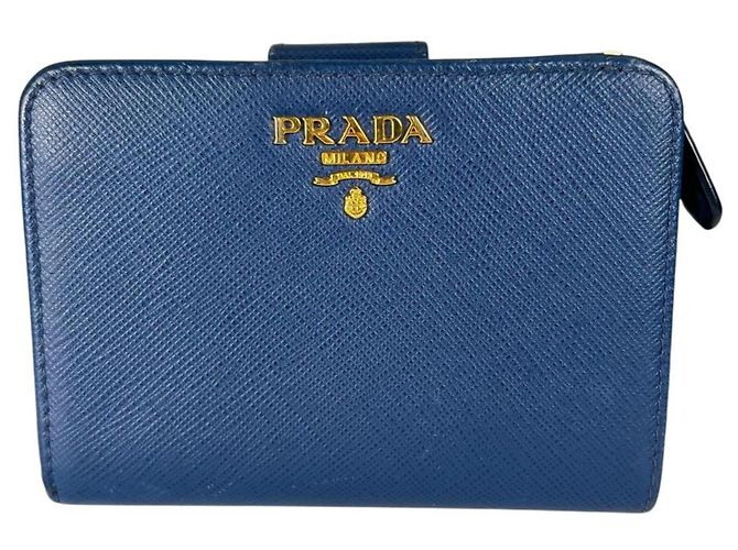 Prada Saffiano Leder Bi-Fold Geldbörse Blau - Ansicht 2