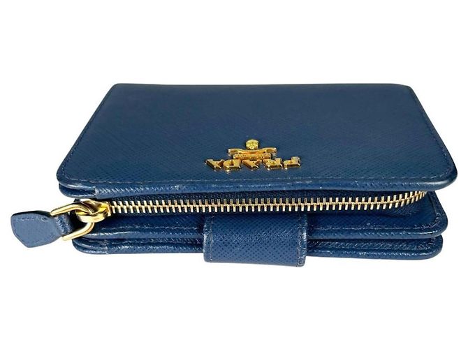 Prada Saffiano Leder Bi-Fold Geldbörse Blau - Ansicht 4