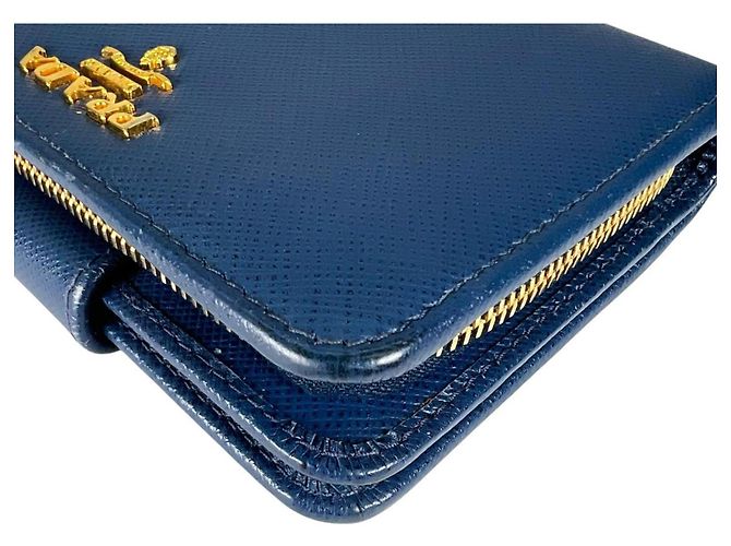 Prada Saffiano Leder Bi-Fold Geldbörse Blau - Ansicht 6