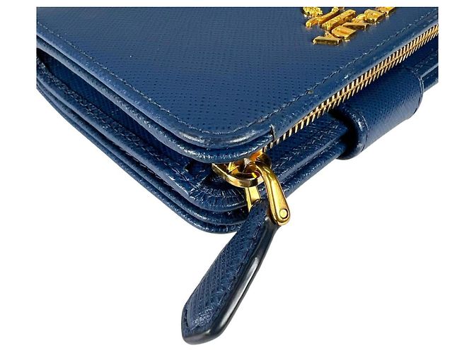 Prada Saffiano Leder Bi-Fold Geldbörse Blau - Ansicht 7