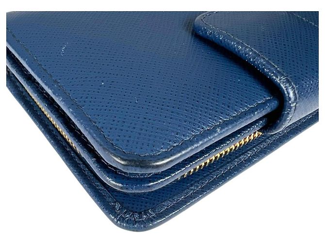 Prada Saffiano Leder Bi-Fold Geldbörse Blau - Ansicht 8