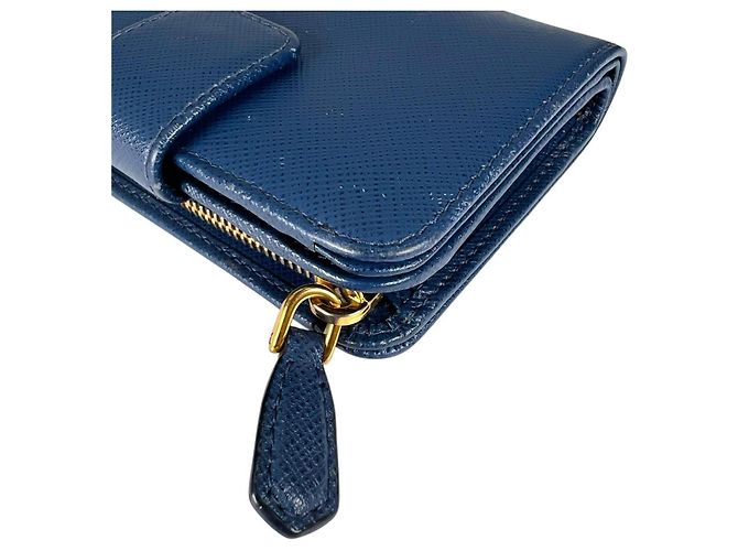 Prada Saffiano Leder Bi-Fold Geldbörse Blau - Ansicht 9
