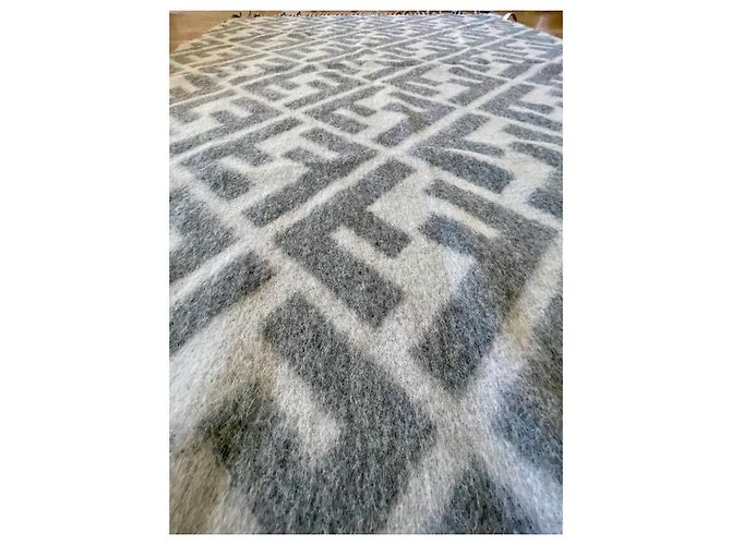 Fendi FF Motif Alpaca and Wool Throw White and Gray Multiple colors - view 10