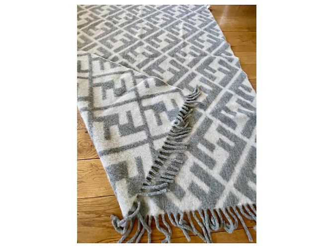 Fendi FF Motif Alpaca and Wool Throw White and Gray Multiple colors - view 11