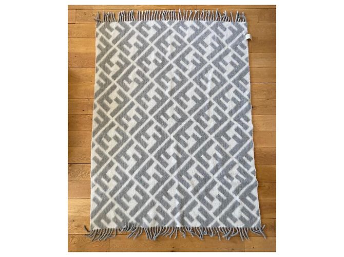Fendi FF Motif Alpaca and Wool Throw White and Gray Multiple colors - view 2