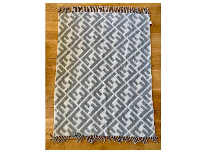Fendi FF Motif Alpaca and Wool Throw White and Gray Multiple colors - view 9
