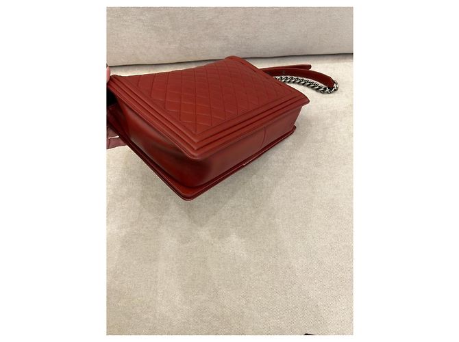 Chanel Boy Grande Borsa a Flap in Pelle Matelassé Rossa Rosso - vista 7