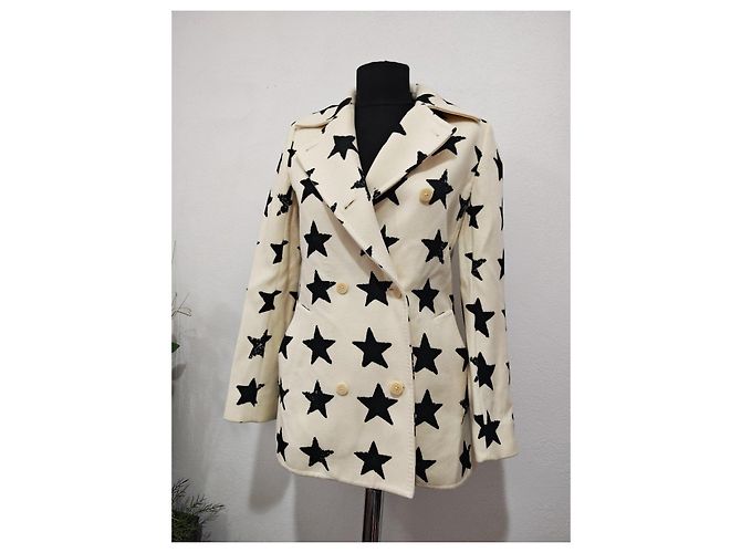 Abrigo de mezcla de lana de doble botonadura con estampado de estrellas Max Mara Sfilata Negro Blanco - vista 2