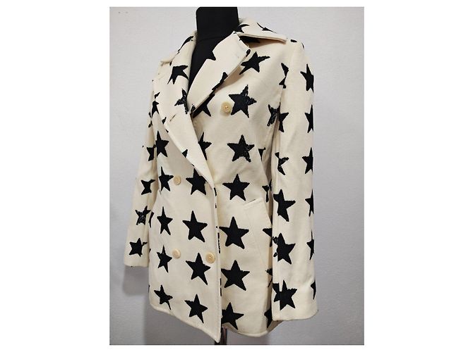 Abrigo de mezcla de lana de doble botonadura con estampado de estrellas Max Mara Sfilata Negro Blanco - vista 6
