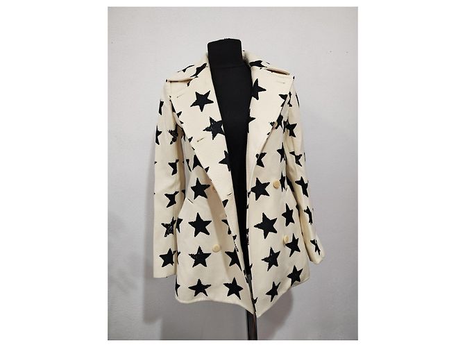 Abrigo de mezcla de lana de doble botonadura con estampado de estrellas Max Mara Sfilata Negro Blanco - vista 9