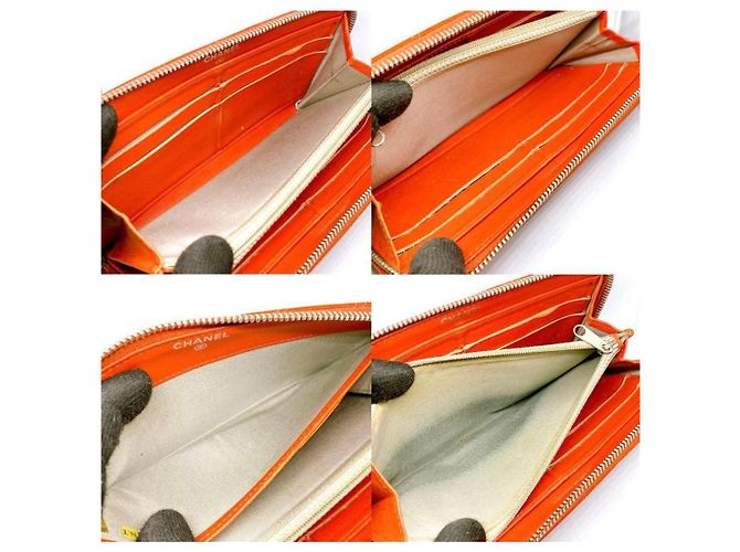 Chanel Zippy Geldbörse Helles Orange Leder Silber Hardware - Ansicht 4