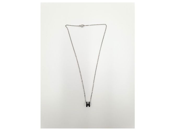 Hermès Mini Pop H Halskette, Schwarz, Silberne Beschläge - Ansicht 2