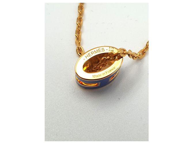 Hermès Mini Pop H Halskette, Königsblau, Goldbeschläge Marineblau - Ansicht 2