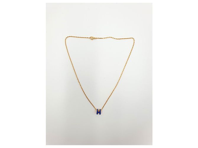 Hermès Mini Pop H Halskette, Königsblau, Goldbeschläge Marineblau - Ansicht 3