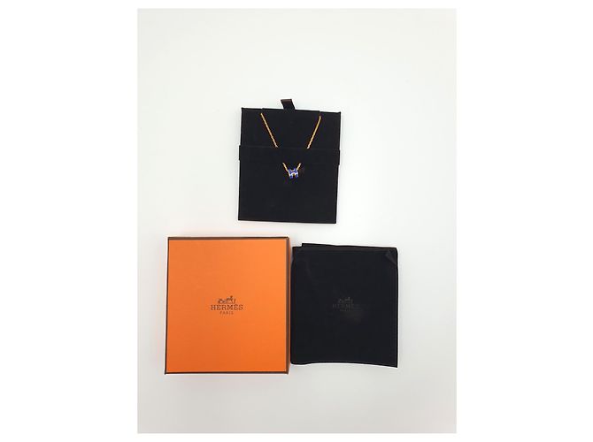 Hermès Mini Pop H Halskette, Königsblau, Goldbeschläge Marineblau - Ansicht 4