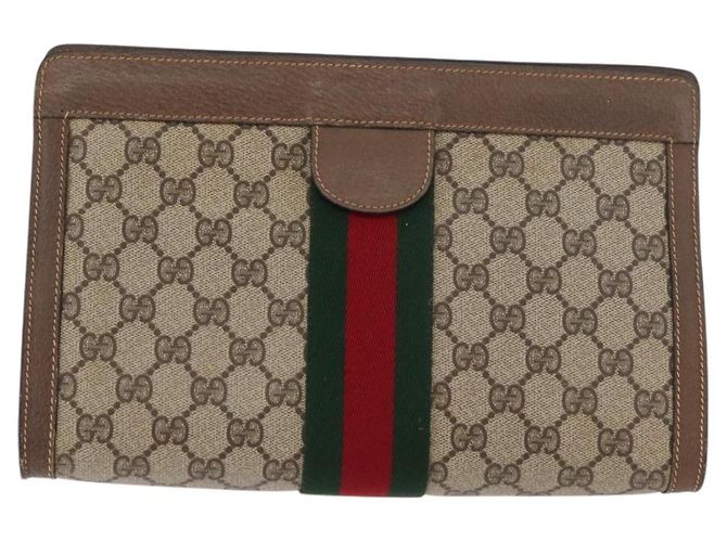 GUCCI GG Supreme Web Sherry Line Clutch Bag PVC Beige 89 01 002 Auth ti3823 - vista 2