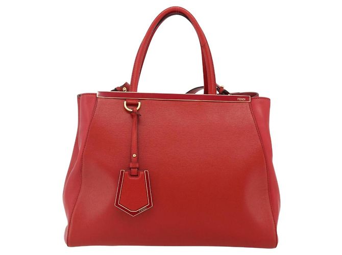 FENDI 2 JOURS Mittelhandtasche aus Leder 2-in-1 Rot Gold Auth 176097A - Ansicht 13