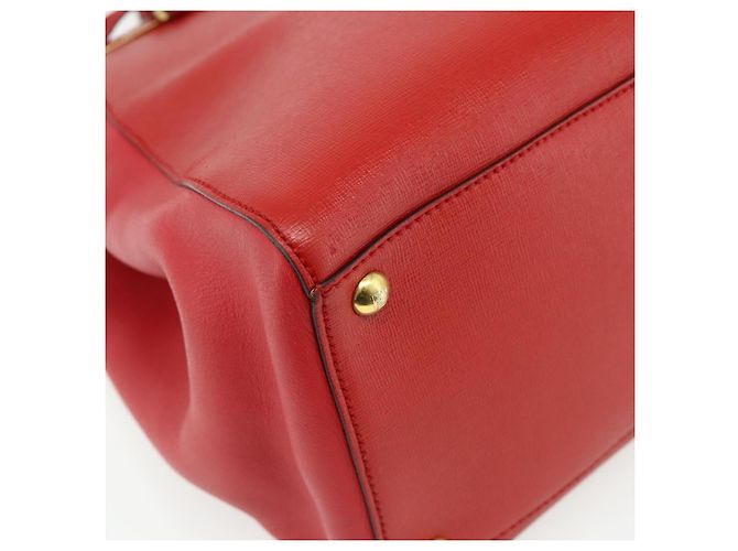 FENDI 2 JOURS Mittelhandtasche aus Leder 2-in-1 Rot Gold Auth 176097A - Ansicht 16