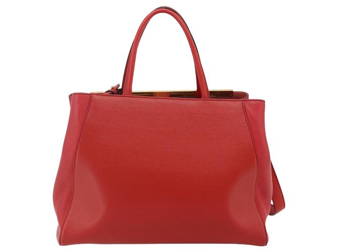 FENDI 2 JOURS Mittelhandtasche aus Leder 2-in-1 Rot Gold Auth 176097A - Ansicht 2