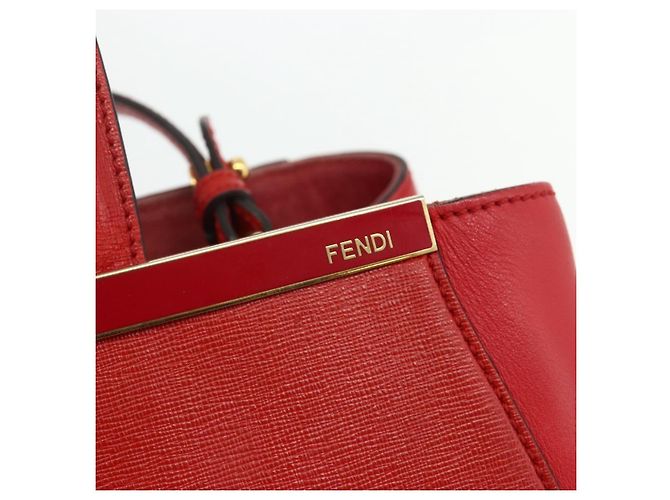 FENDI 2 JOURS Mittelhandtasche aus Leder 2-in-1 Rot Gold Auth 176097A - Ansicht 20