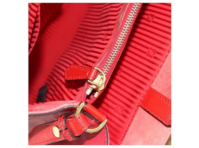 FENDI 2 JOURS Mittelhandtasche aus Leder 2-in-1 Rot Gold Auth 176097A - Ansicht 25