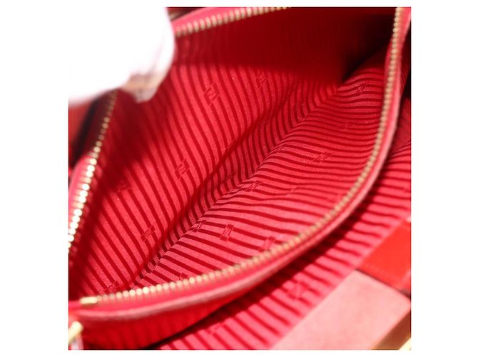 FENDI 2 JOURS Mittelhandtasche aus Leder 2-in-1 Rot Gold Auth 176097A - Ansicht 26