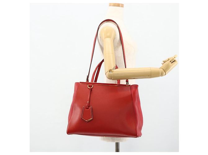 FENDI 2 JOURS Mittelhandtasche aus Leder 2-in-1 Rot Gold Auth 176097A - Ansicht 27