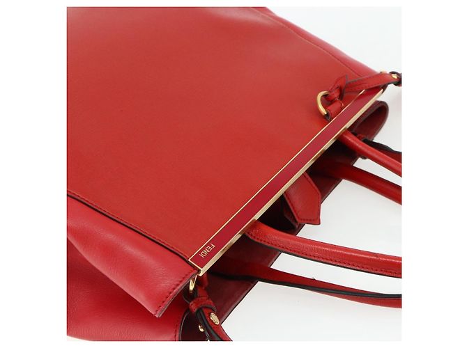 FENDI 2 JOURS Mittelhandtasche aus Leder 2-in-1 Rot Gold Auth 176097A - Ansicht 6