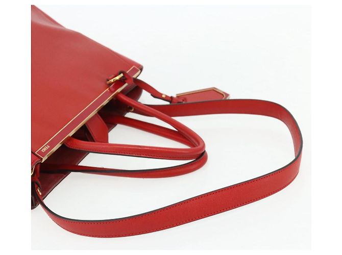 FENDI 2 JOURS Mittelhandtasche aus Leder 2-in-1 Rot Gold Auth 176097A - Ansicht 8