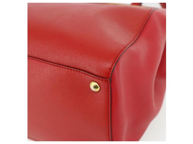 FENDI 2 JOURS Mittelhandtasche aus Leder 2-in-1 Rot Gold Auth 176097A - Ansicht 9