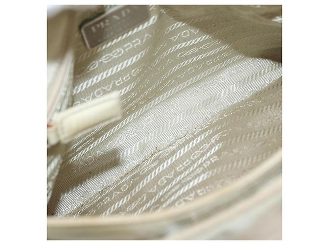 PRADA Borsa a mano in nylon avorio argento autentica 175398 Crudo - vista 11
